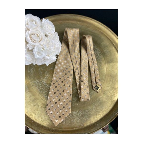 Donald Trump Signature Silk Neck Tie Gold Brown Geometric - Picture 2 of 5